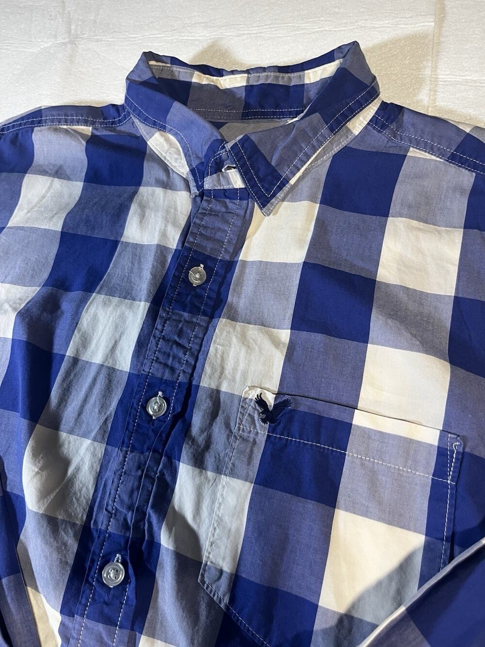 American Eagle Outfitters Men’s Large Blue Gingham Plaid Button Up Shirt